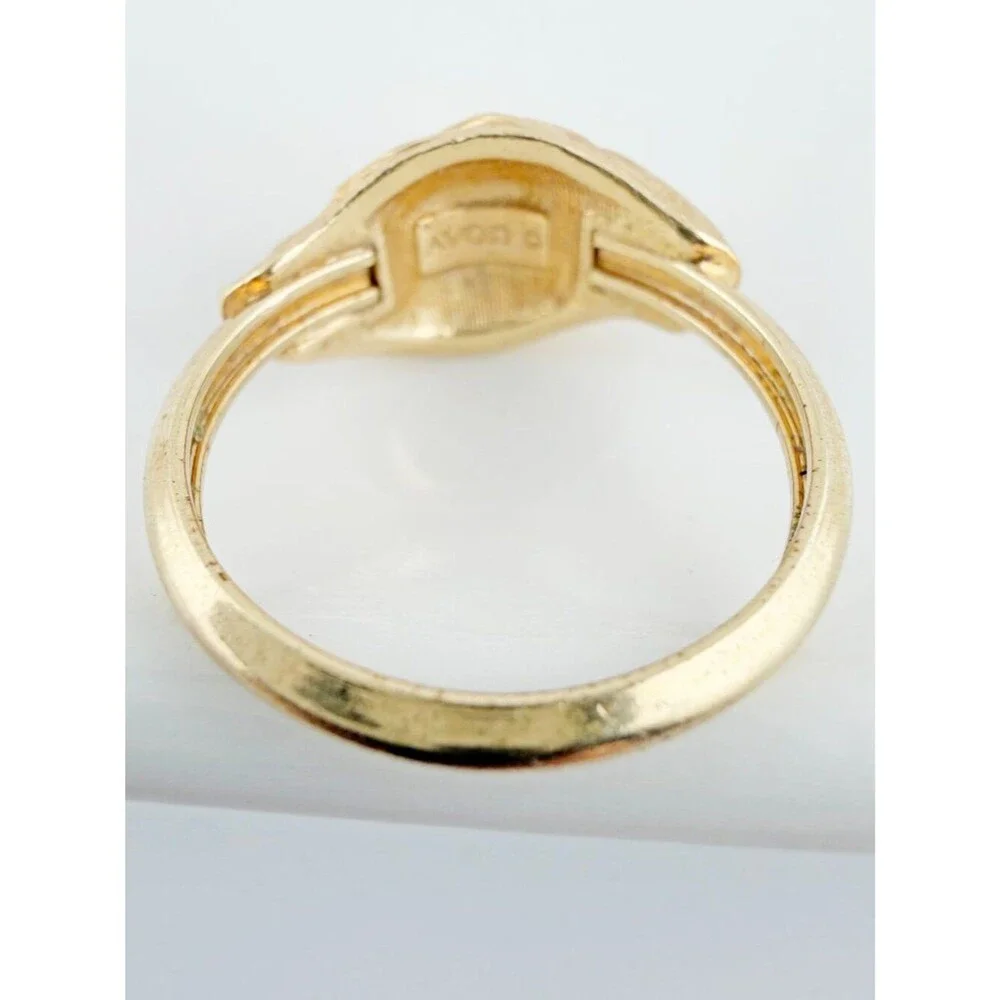 Vintage Signed AVON Gold Tone Textured Rhinestone Bypass Wave Ring Size 9
